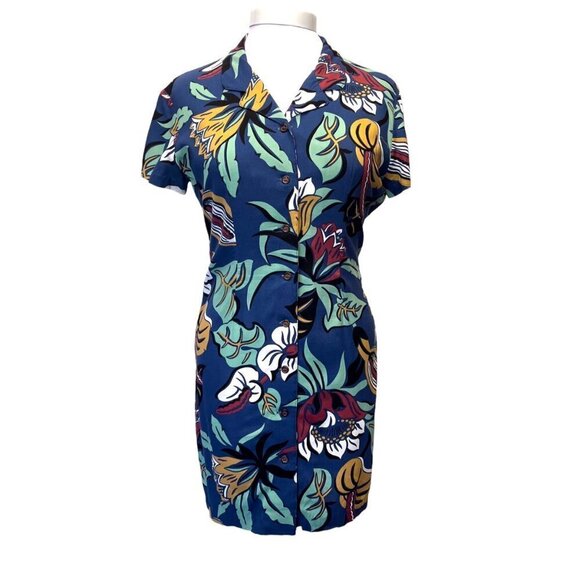 Reyn Spooner Blue Tropical Hawaiian Sleeveless Button Down Dress Ladies SMAll - Picture 1 of 7